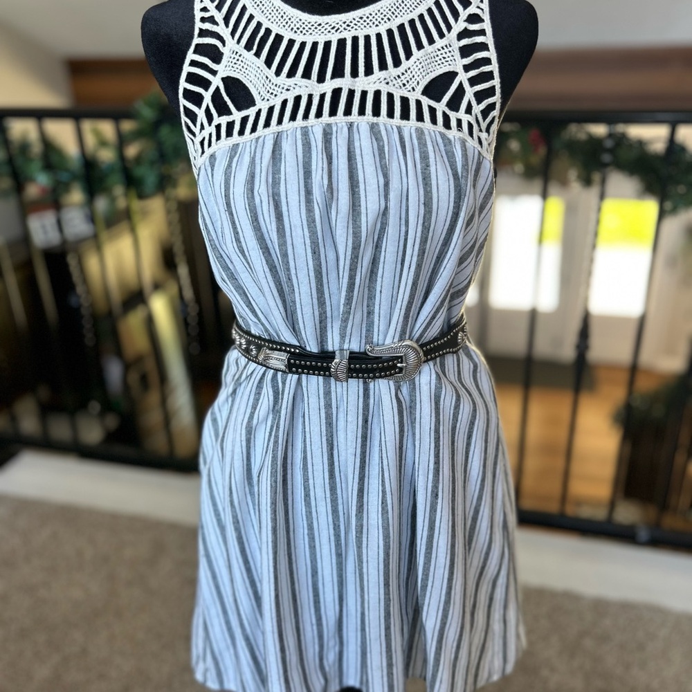 Striped Sleeveless Dress with Belt